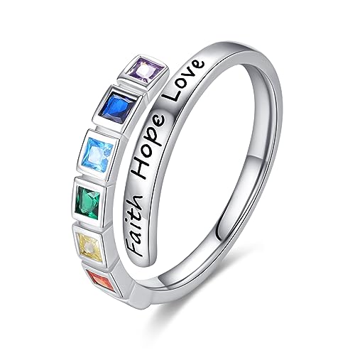 Twoowl Chakra Ring 925er Sterlingsilber Verstellbar Glaube Hoffnung Liebe Ring Yoga Schmuck Heilungsgeschenke für Frauen Mädchen Geburtstag von Twoowl