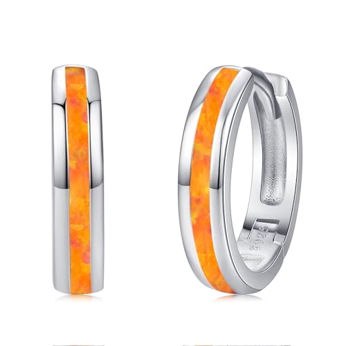 Twoowl Feuer Orange Opal Creolen 925er Sterling Silber Opal Schmuck Geschenke für Frauen Mädchen von Twoowl