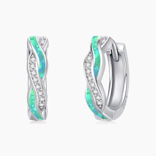 Twoowl Grün Opal Creolen 925er Sterling Silber Opal Schmuck Geschenke für Frauen Mädchen von Twoowl