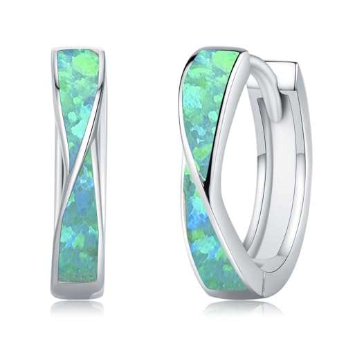 Twoowl Grün Opal Creolen 925er Sterling Silber Opal Schmuck Geschenke für Frauen Mädchen von Twoowl