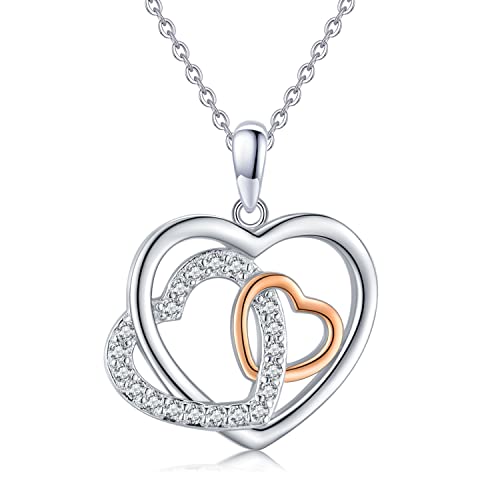 Twoowl Herz Halskette 925er Sterlingsilber Drei Generationen Anhänger Liebes Schmuck Geschenke für Frauen Großmutter Mutter Enkelin Geburtstag von Twoowl