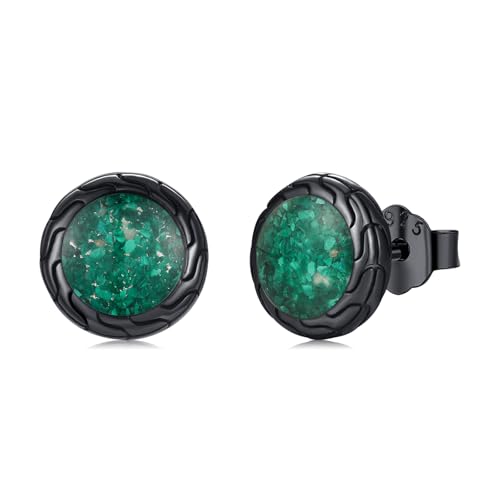 Twoowl Malachit Edelstein Ohrstecker 925er Sterling Silber Schwarze Runde Ohrringe Malachit Grün Schmuck Geschenke für Frauen Männer von Twoowl