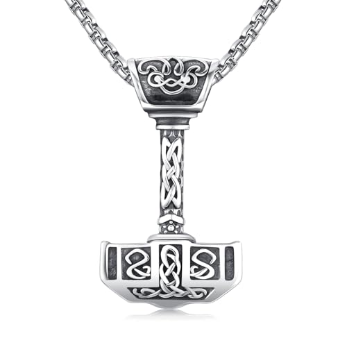 Twoowl Mjolnir Halskette Sterling Silber Wikinger Kompass Anhänger Thor Hammer Halskette Nordische Runen Vegvisir Amulett Schmuck Geschenke für Frauen Männer von Twoowl