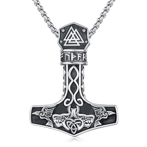 Twoowl Mjolnir Halskette Sterling Silber Wikinger Kompass Anhänger Thor Hammer Halskette Rabe Während Nordische Runen Vegvisir Amulett Schmuck Geschenke für Frauen Männer von Twoowl