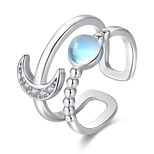 Twoowl Mondring aus 925er-Sterlingsilber Mondstein-Ring verstellbare offene Ringe Mond-Mondstein-Schmuck Geschenke Verlobung Jahrestag Geburtstag für Frauen und Mädchen von Twoowl