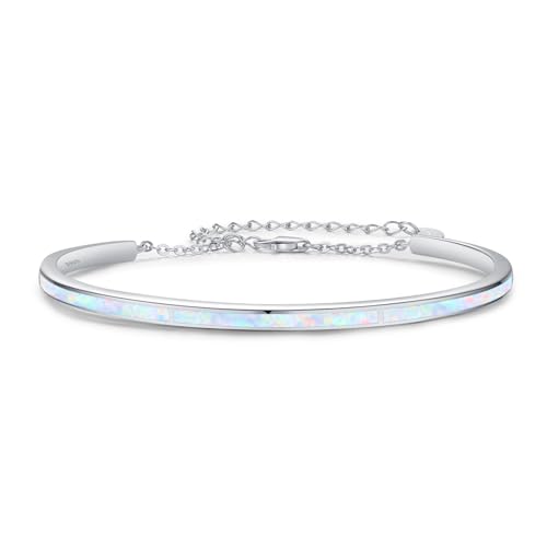Twoowl Opal Armbänder 925er Sterlingsilber Weißer Manschetten Armbänder Verstellbare Armbänder Opal Schmuck Geschenke für Frauen Mädchen Geburtstag von Twoowl