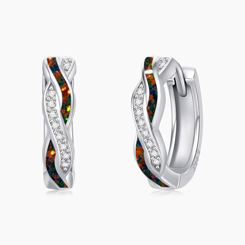 Twoowl Opal Ohrringe 925er Sterling Silber Schwarz Ohrstecker Opal schmuck Geschenke für Frauen Mädchen von Twoowl