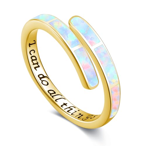 Twoowl Opal Ring 925er Sterlingsilber Weißer Opal Ring Verstellbarer Ring Schmuck Geschenke für Frauen Mädchen Geburtstag von Twoowl