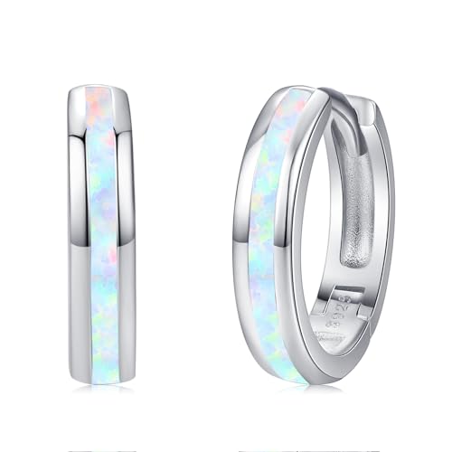 Twoowl Weiße Opal-Ohrringe 925er Sterling Silber Opal Huggie Creolen Schmuck für Frauen Mädchen Twoowl Weiße Opal-Ohrringe 925er Sterling Silber Opal Huggie Creolen Schmuck für Frauen Mädchen von Twoowl