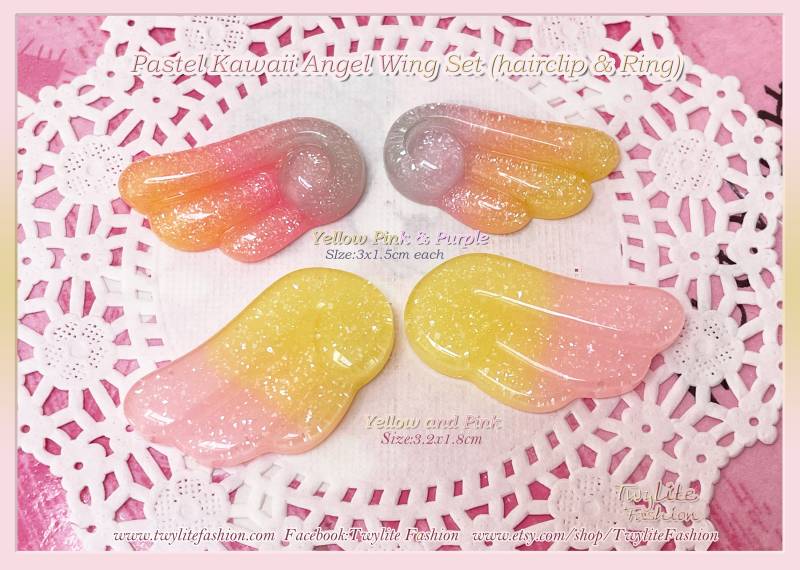 Pastell Kawaii Engel Flügel Set | Haarspangen Und Ringe - Sweet Lolita/Harajuku/Fairykei/Decora Style Pastell Kawaii Engel Flügel Set | Haarspangen Und Ringe - Sweet Lolita/Harajuku/Fairykei/Decora Style von TwyliteFashion