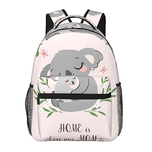 Große Kapazität Sonnenblumendruck Schultern Buch Tasche, zurück zu Schule Geschenk Casual Reisetasche Männer Frauen, Süße Koala Mama, One size von TyEdee