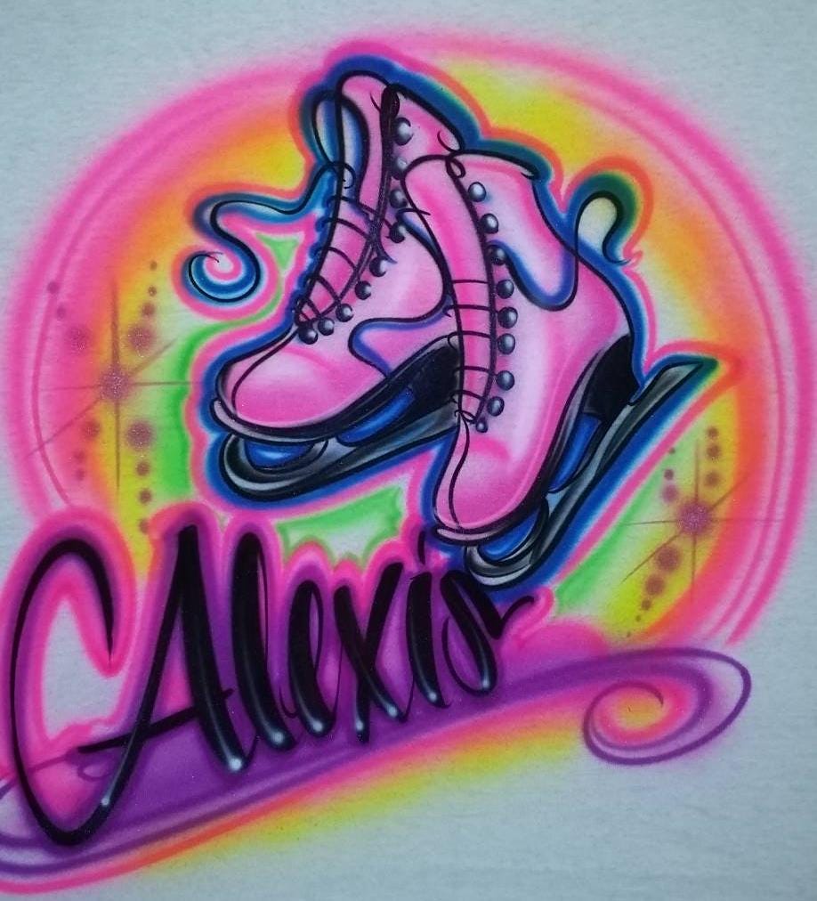 Personalisierte Benutzerdefinierte Airbrushed Schlittschuhe Shirt | Größe 2T - Erwachsene 5xl von TyGaAirbrush
