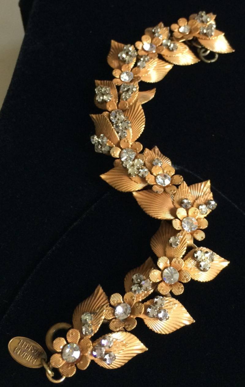 Resplendent Seltene Vintage Miriam Haskell Armband, Gold Ton Filigran/Klar Strass Signiert von TyTimelessSparkles