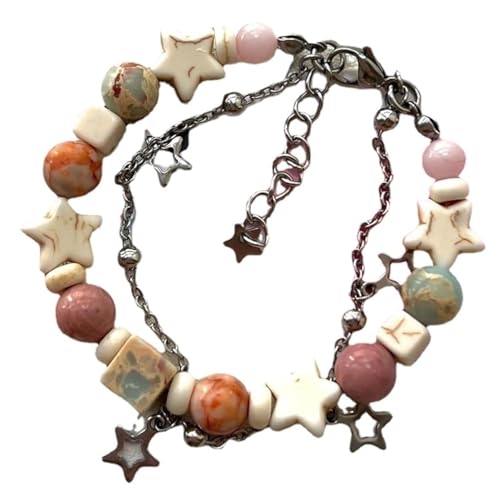 Tyadorw Y2k Stern-Perlenarmbänder, Kawaii, doppellagiges Armband für Damen, trendiger Fairycore-Schmuck, Feen-Grunge-Zubehör, Harz, Kein Edelstein von Tyadorw