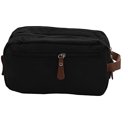 Tyatocepy Schwarz Casual Canvas Kosmetiktasche mit Ledergriff Travel Men Wash Shaving Women Toiletry Storage wasserdichte WC Organizer Bag von Tyatocepy