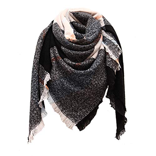 Tybiky Damen Schal Kariert übergroßer Warm Weich Strickschal Karo XXL Winterschal Herbstschal Wolleschal Frauen Deckenschal Halstuch Scarf Poncho Cape (Schwarzes Rosa) von Tybiky