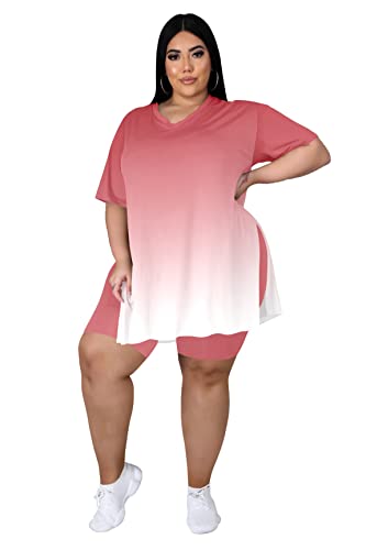 Tycorwd Damen Plus Size Zweiteilige Outfits Loungewear Sets Sommer Oversized T-Shirts Shorts Sweatsuits Sets, Pink, XL Große Größen von Tycorwd