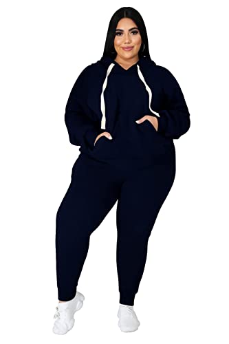 Tycorwd Zweiteiliges Damen-Sweatsuit-Set, Übergröße, langärmelig, Loungewear, Trainingsanzug-Sets, Dunkelblau1, 4XL Mehr von Tycorwd