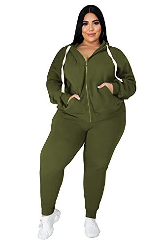 Tycorwd Damen Plus Size Zweiteilige Outfits Sweatsuits Sets Langarm Loungewear Trainingsanzug Sets, Dunkelgrün, 5XL von Tycorwd