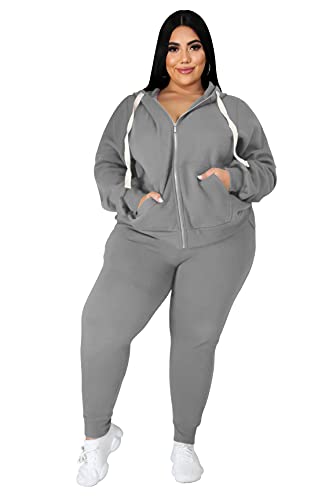 Tycorwd Zweiteiliges Damen-Sweatsuit-Set, Übergröße, langärmelig, Loungewear, Trainingsanzug-Sets, Grau, 5XL von Tycorwd