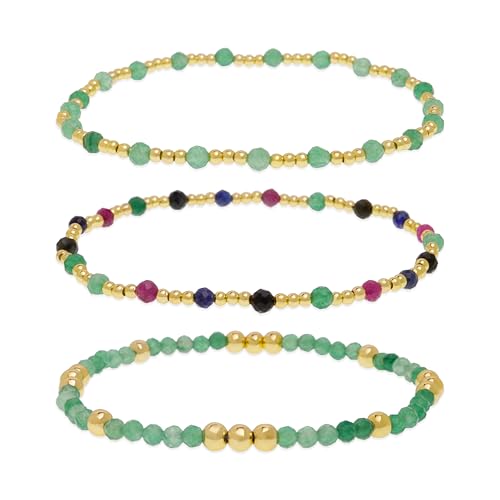 Tyebiva Goldperlen-Edelstein-Armbänder, stapelbares Set für Frauen, trendiges 3-teiliges Boho-Handarbeit, grüne bunte Natursteine, Perlen, stapelbares Armband, Sommer, Strand, Schmuck, Geschenk, 7 Tyebiva Goldperlen-Edelstein-Armbänder, stapelbares Set für Frauen, trendiges 3-teiliges Boho-Handarbeit, grüne bunte Natursteine, Perlen, stapelbares Armband, Sommer, Strand, Schmuck, Geschenk, 7 von Tyebiva