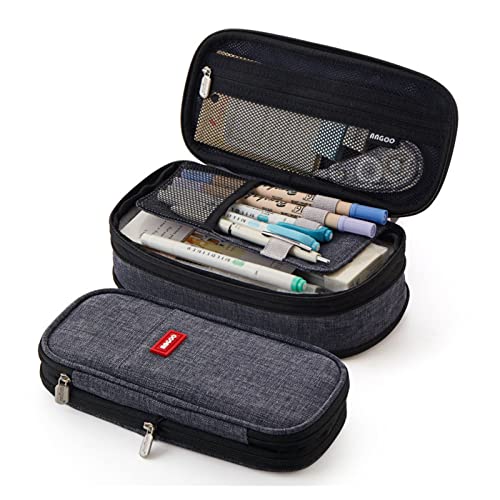 Tyenaza -Bleistiftbeutel, graue Metall mit großer Kapazität Metall Reißverschluss Leinwand Maschentasche Große Bleistiftkoffer für Schülerschulen (22 x 11 x 6,5 cm) von Tyenaza