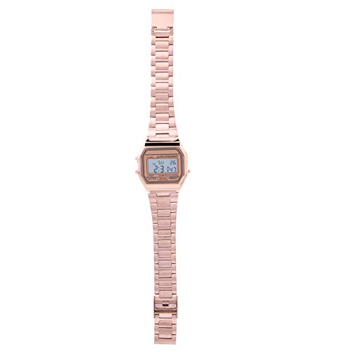 Tyenaza Elektronische Uhr, Uhren für Herren Digitale LED-Hintergrundbeleuchtung Armbanduhr Elektronische Uhr Rechteckige Armbanduhr mit Edelstahlarmband(Roségold) von Tyenaza