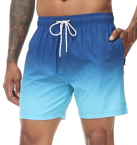 Tyhengta Herren-Badehose, Farbverlauf, schnell trocknend, Strandshorts mit Reißverschlusstaschen und Netzfutter, Dk23067-blau, 8 von Tyhengta