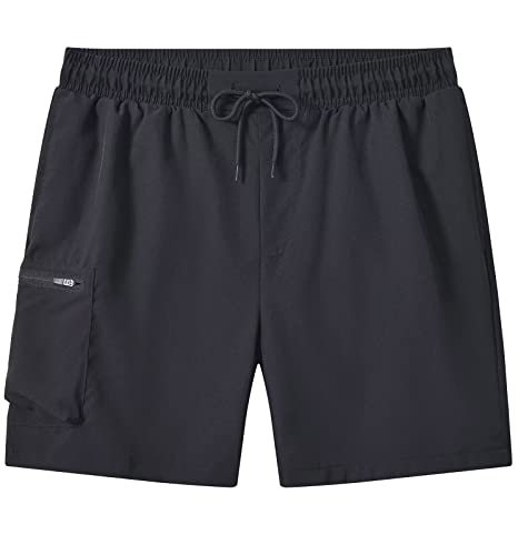 Tyhengta Herren-Badehose, schnelltrocknend, Strandshorts mit Reißverschlusstaschen und Netzfutter, Yd8 Schwarz, 4 von Tyhengta