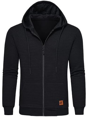 Tyhengta Herren Kapuzenjacke Sport Kapuzenpulli Zip Up Pullover Waffel Sweatshirt Casual Kapuzenpullover Jacke mit Tasche Schwarz, L von Tyhengta