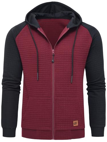 Tyhengta Herren Kapuzenpullover Lässige Jacke Kapuzenpulli mit Reißverschluss Langarm Sweatshirt Sportjacken mit Tasche Weinrot, M von Tyhengta