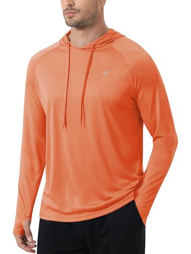 Tyhengta Herren Langarm T-Shirt mit Kapuze Sonnenschutz Hoodie UPF 50+ Rashguard Sommer UV Shirts Strand Surfen T-Shirt Grau Orange,L von Tyhengta