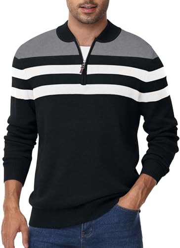 Tyhengta Strickpullover Herren Winter Pulli Warmer Pullover Reißverschluss Stehkragenpullover Herrenpulli Sweatshirt Schwarz, L von Tyhengta