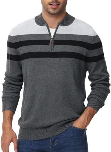 Tyhengta Herrenpullover Baumwolle Strickpulli Half Zip Jumper Winter Stehkragenpullover Strick Pullover Sweater Dunkelgrau, M von Tyhengta