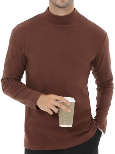 Tyhengta Herren Rollkragen Shirt Langarm Fleecepullover Leichte Unterziehshirt Basisschicht Atmungsaktives Sport T-Shirt Kaffee, M von Tyhengta