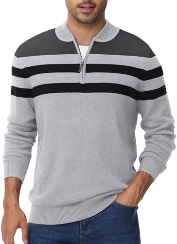 Tyhengta Herren Strickpulli Winter Baumwollpullover Half Zip Pullover Warm Strickpullover Pulli Stehkragenpullover Hellgrau, XXL von Tyhengta