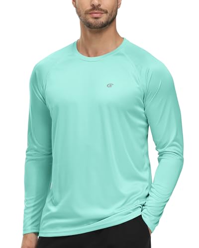 Tyhengta Herren UPF 50+ UV-Schutz T-Shirts Sommer Langarm Rashguard Vest Sonnenschutz Surfing T-Shirt Wandern Shirts Hellgrün,S von Tyhengta