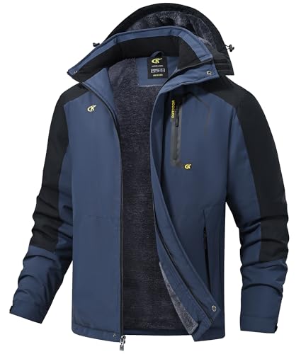 Tyhengta Herrenjacke Winter Fleece Skijacken Wasserdichte Outdoor Wanderjacke Winddichte Gefüttert Wintermäntel mit Kapuze Marineblau,L von Tyhengta