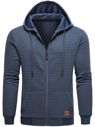 Tyhengta Herrenjacke mit Kapuze Sweatshirt Pullover Sports Kapuzenpullover Casual Kapuzenjacke Workout Hoodie Pullover Grau Blau, XXL von Tyhengta