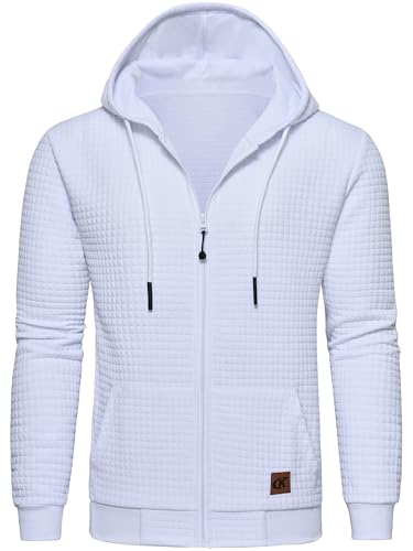 Tyhengta Kapuzenjacke Herren Sweatshirt Kapuzenpullover Zip Up Waffel Pullover Kapuzenpulli Atmungsaktiver Hoodie mit Tasche Weiß, L von Tyhengta