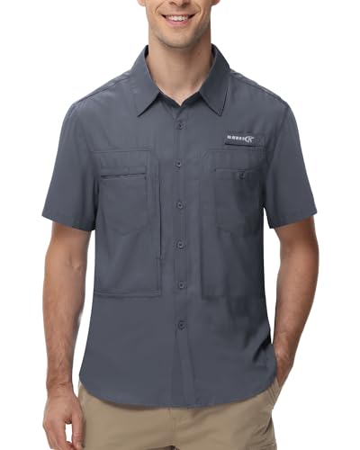 Tyhengta Kurzarm Hemden Herren Funktionshemd Atmungsaktiv Angelhemd Outdoot Wanderhemd UV-Schutz Shirts Sommer Freizeithemd Dunkelgrau,3XL von Tyhengta