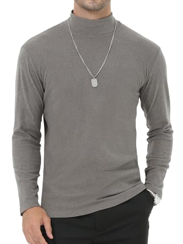 Tyhengta Rollkragenpullover Herren Langarm Thermoshirt Winter Fleeceshirt Rollkragenshirt Stretch Gym T-Shirt Warme Basisschicht Grau, L von Tyhengta
