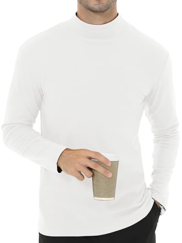 Tyhengta Rollkragenshirt Herren Rollkragenpullover Fleece Pullover Langarm T-Shirt Basisschicht Thermal Fleece Unterhemd Leichte Weiß, L von Tyhengta