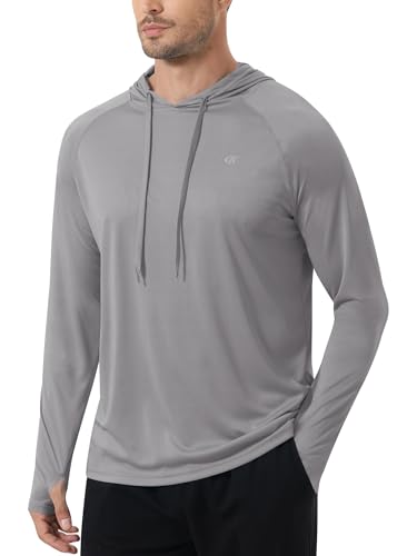 Tyhengta Sonnenschutz Hoodie Herren Langarm UV-Shirts Outdoor Wander T-Shirt UPF 50+ UV-Schutz T-Shirt Angeln Hoodie Hellgrau,L von Tyhengta