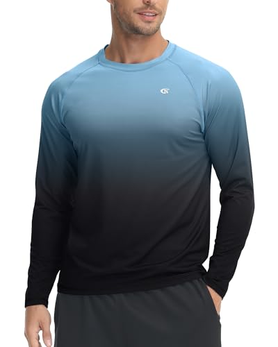 Tyhengta Sonnenschutz Shirts Herren Schnell Trocknend Rash Guard Langarm Tops UV-Schutz T-Shirt Leichte Outdoor Wanderhemden Grau Blau/Schwarz,L von Tyhengta