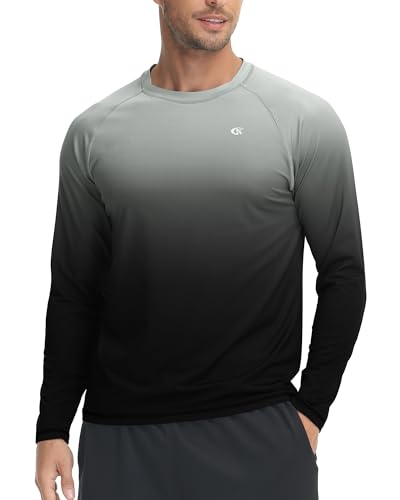 Tyhengta Sonnenschutz T-Shirt für Männer Rashguard Shirt Langarm UV-Schutz T-Shirts Schnelltrocknend Wanderhemd UPF 50+ UV Shirts Grau/Schwarz,S von Tyhengta