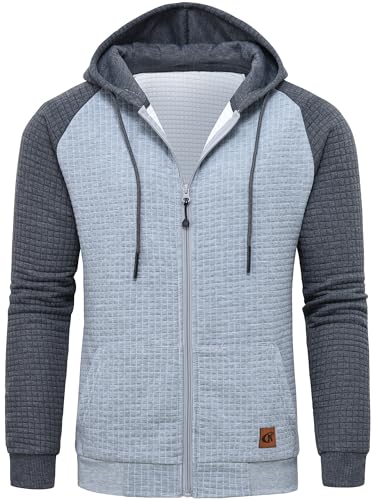 Tyhengta Sweatshirt mit Kapuze Herren Casual Jacken Sweatshirt Waffel Kapuzenpullover Outdoor Kapuzenjacke Pullover Jacke Grau, XXL von Tyhengta