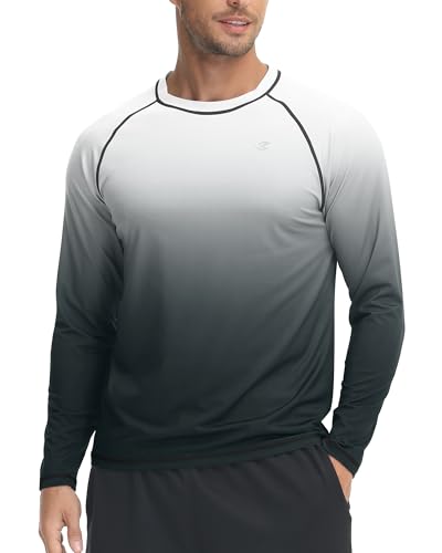 Tyhengta UV-Schutz T-Shirt Herren Leichte Sommer Langarm Shirt UPF 50+ Sonnenschutz T-Shirts Outdoor Wander Shirts Weiß/Dunkelgrau,XXL von Tyhengta