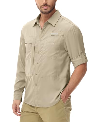 Tyhengta Wanderhemden für Männer Outdoor Angeln Hemd Convert Kurzarm Funktionshemd Atmungsaktiv Freizeithemden mit Taschen Khaki,M von Tyhengta