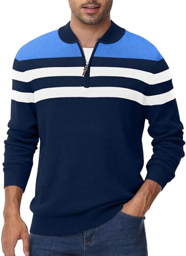 Tyhengta Winterpullover Herren Strickpulli 1/4 Zip Pullover Stehkragen mit Reißverschluss Strickpullover Baumwollpulli Dunkelblau, XXL von Tyhengta